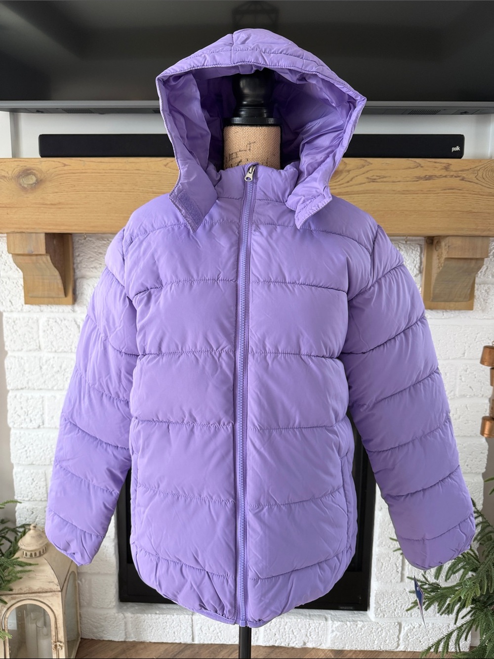 Kids Hooded Puffer Jacket in Lavender